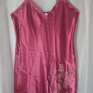 Luxurious Pink Satin Nightgown with Floral Detail